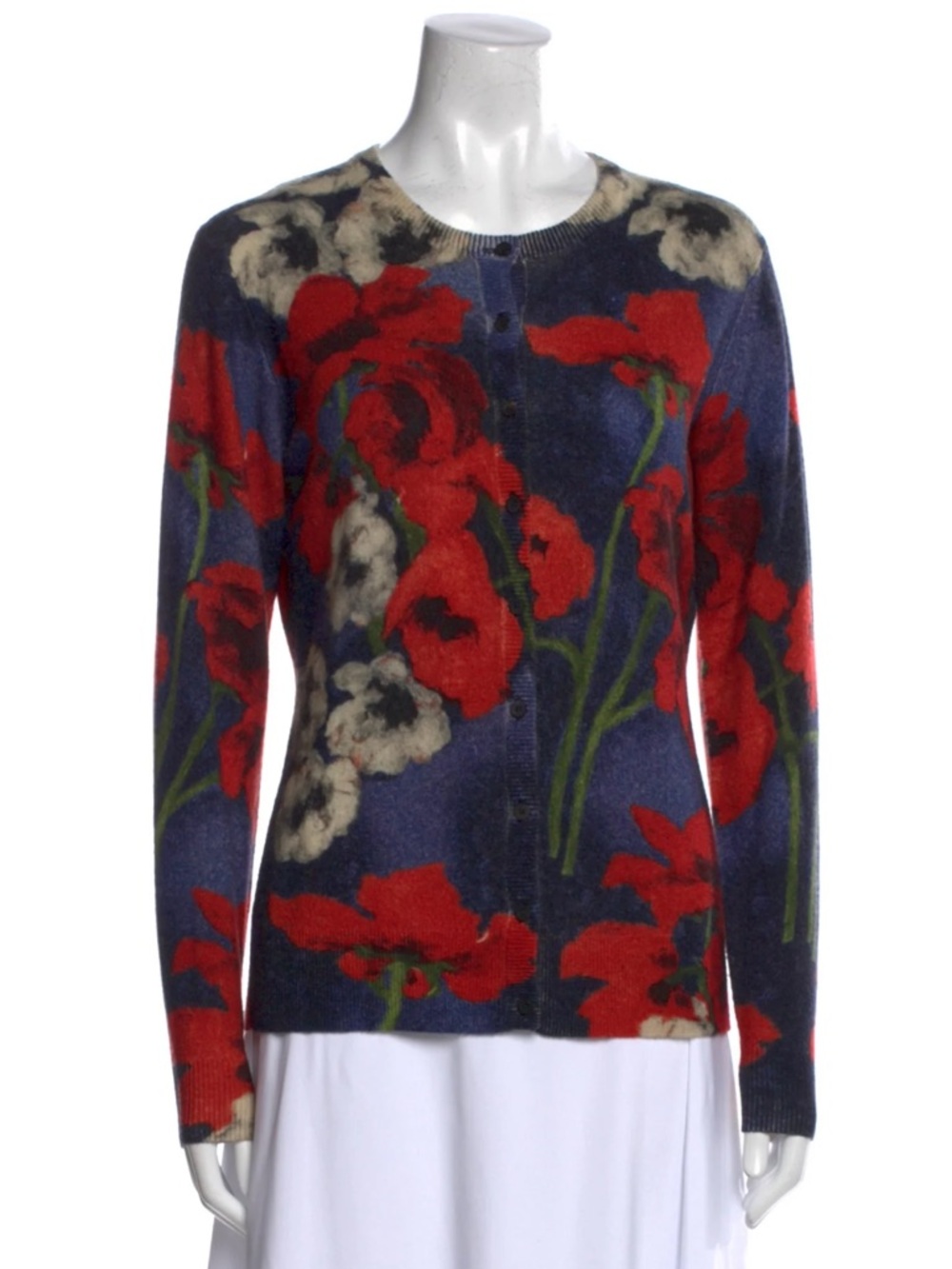 SAMANTHA SUNG floral cashmere Cardigan with Red & White Floral Print M